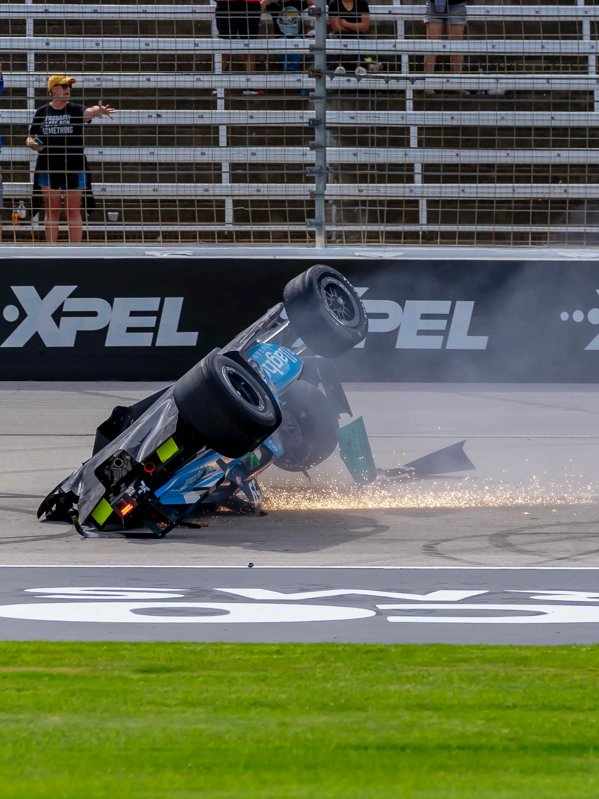  May 2, 2021, Ft. Worth, Florida, USA: COLTON HERTA 26 of Valencia, Canada slides on his top as he slides down the front stretch during race for the EXPEL 375 at Texas Motor Speedway in Ft. Worth, Florida. Ft. Worth USA - ZUMAa161 20210502_zaa_a161_007 Copyright: xWalterxGxArcexSrxGrindstonexMedix