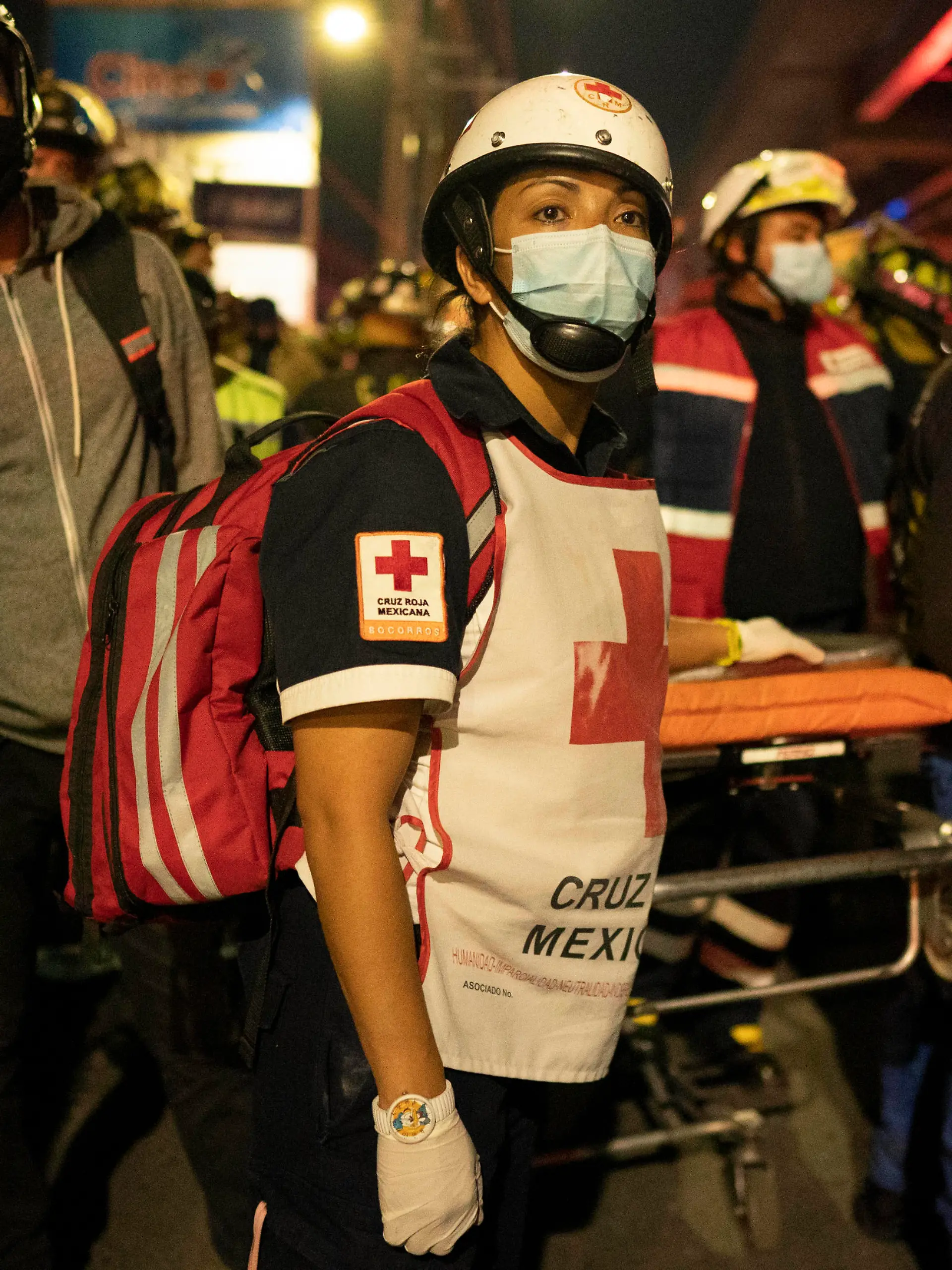  210504 -- MEXICO CITY, May 4, 2021 -- Rescuers work at the scene of a metro bridge collapse in Mexico City, Mexico, May 3, 2021. At least 15 people were killed and 70 others injured after a metro bridge collapsed in southern Mexico City Monday night, according to an updated preliminary report from local authorities. David de la Paz SPOT NEWSMEXICO-MEXICO CITY-METRO BRIDGE COLLAPSE DxAviddelapaz PUBLICATIONxNOTxINxCHN