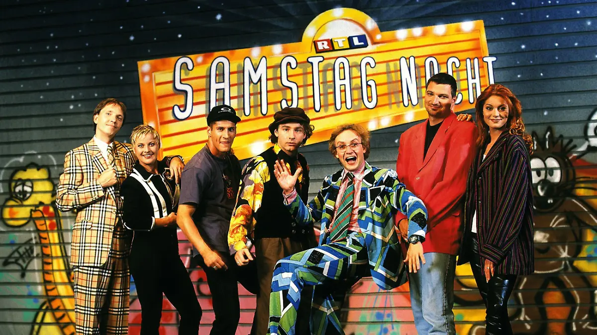 "RTL Samstag Nacht" mit v.li. Olli Dittrich, Tanja Schumann, Mirco Nontschew, Tommy Krappweis, Wigald Boning, Stefan Jürgens und Esther Schweins