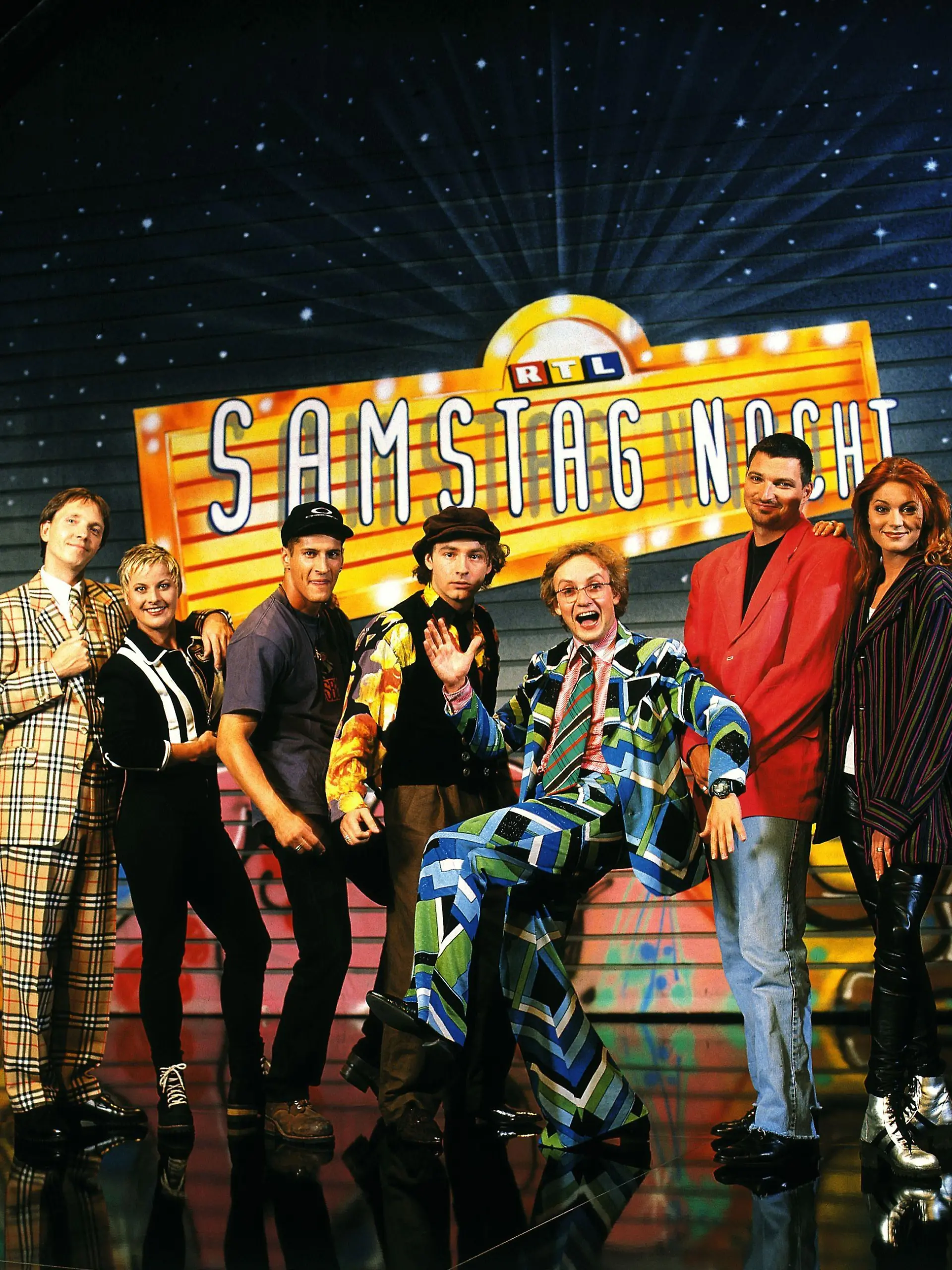 "RTL Samstag Nacht" mit v.li. Olli Dittrich, Tanja Schumann, Mirco Nontschew, Tommy Krappweis, Wigald Boning, Stefan Jürgens und Esther Schweins