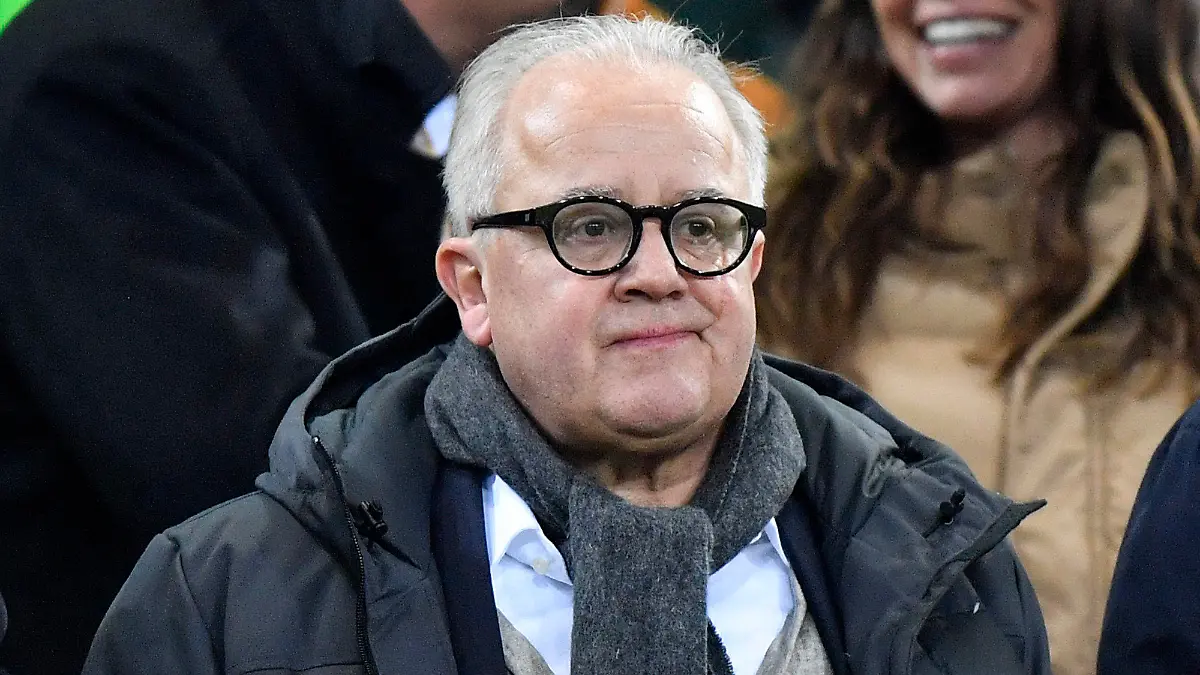 FILE - In this Saturday, Nov. 16, 2019 file photo, German football federation, DFB, president Fritz Keller stands on the tribune prior the Euro 2020 group C qualifying soccer match between Germany and Belarus in Moenchengladbach, Germany. German soccer federation president Fritz Keller is facing calls to resign from within the organization after comparing one of his vice presidents to infamous Nazi judge Roland Freisler. (AP Photo/Martin Meissner, file)