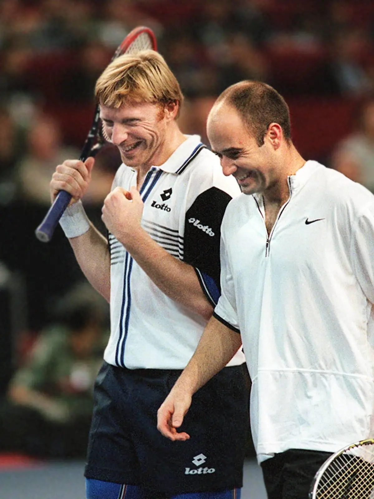  Eurocard Open 1998 : von links BECKER Boris , AGASSI Andre