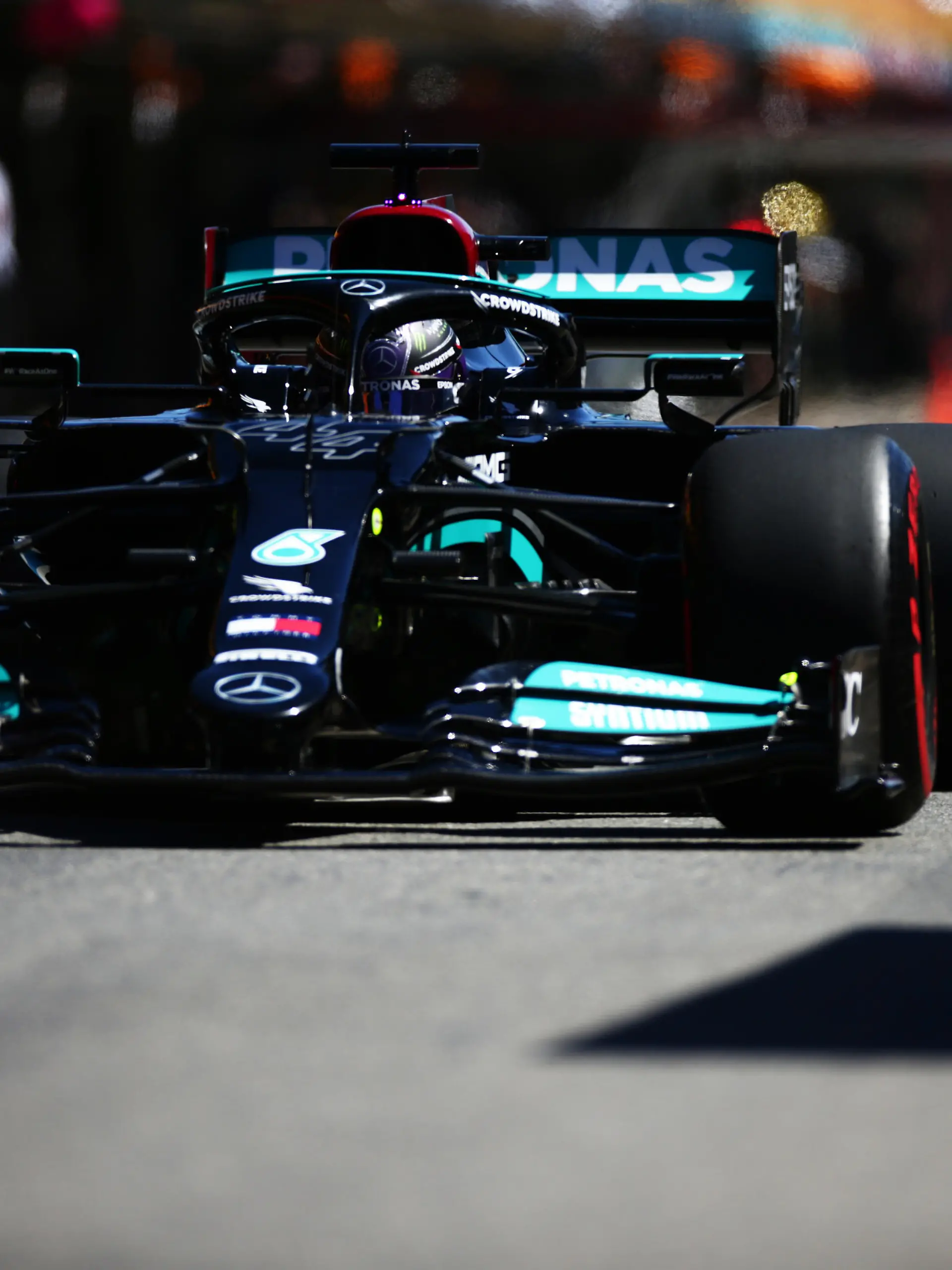 PORTIMAO, PORTUGAL - APRIL 30: Lewis Hamilton of Great Britain driving the (44) Mercedes AMG Petronas F1 Team Mercedes W12 in the Pitlane during practice ahead of the F1 Grand Prix of Portugal at Autodromo Internacional Do Algarve on April 30, 2021 in Portimao, Portugal. (Photo by Peter Fox/Getty Images)