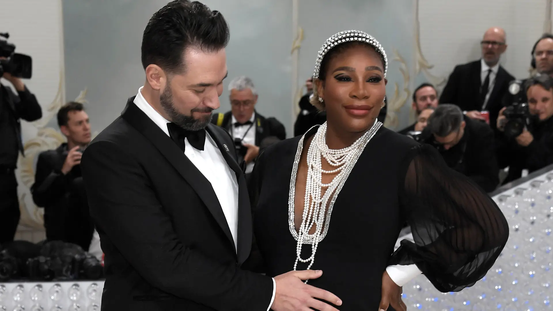Alexis Ohanian, left, and Serena Williams attend The Metropolitan Museum of Art's Costume Institute benefit gala celebrating the opening of the "Karl Lagerfeld: A Line of Beauty" exhibition on Monday, May 1, 2023, in New York. (Photo by Evan Agostini/Invision/AP)