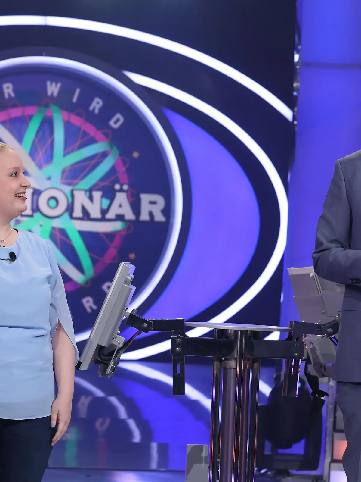 "Wer wird Millionär?"-Überhangkandidatin Melanie Hackenbroich und Moderator Günther Jauch