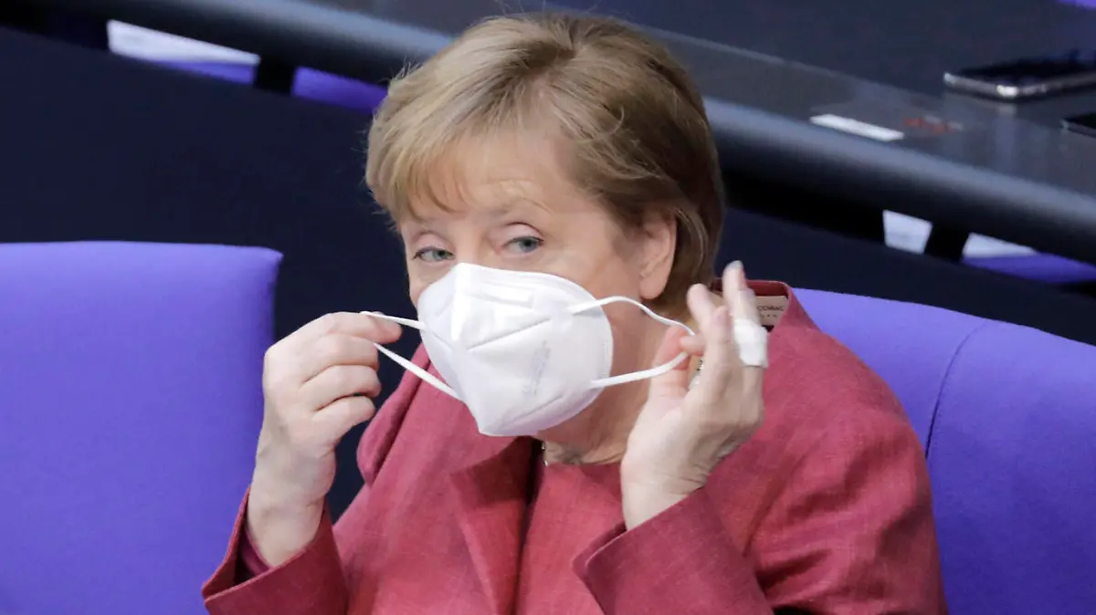 Angela Merkel, Bundeskanzlerin, CDU, Debatte zum Bevoelkerungsschutzgesetz im Deutschen Bundestag, 222. Bundestagssitzung, DEU, Berlin, 16.04.2021 *** Angela Merkel, Chancellor, CDU, Debate on the Population Protection Act in the German Bundestag, 222 Bundestag Session, DEU, Berlin, 16 04 2021