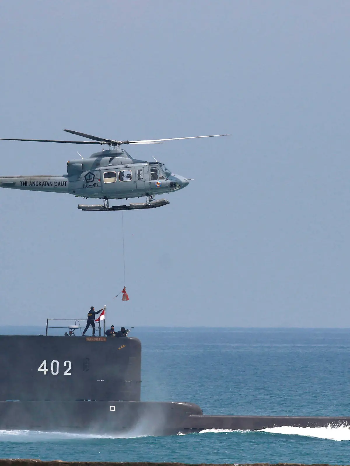 The Indonesian Navy submarine KRI Nanggala takes part in a drill off Cilegon, Indonesia, in this Tuesday, Oct. 3, 2017 photo. Indonesia's navy is searching for the KRI Nanggala submarine that went missing north of the resort island of Bali with a number of people on board, the military said Wednesday, April 21, 2021. (AP Photo)