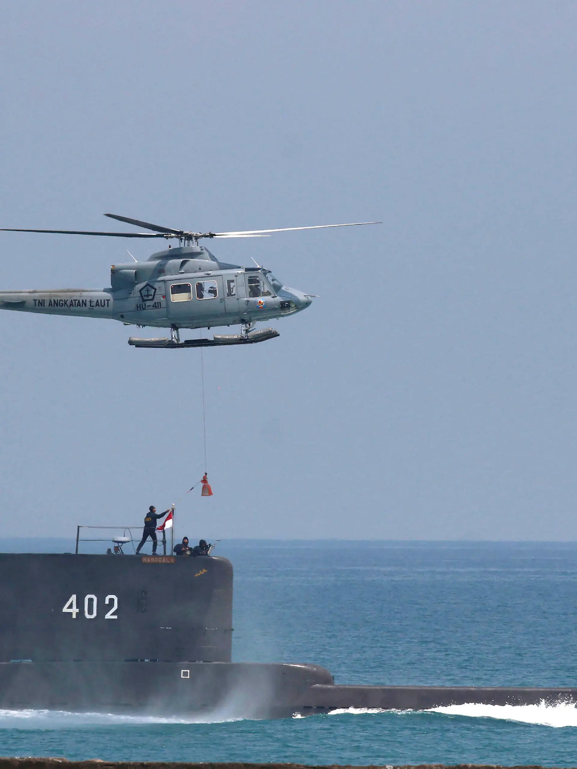 The Indonesian Navy submarine KRI Nanggala takes part in a drill off Cilegon, Indonesia, in this Tuesday, Oct. 3, 2017 photo. Indonesia's navy is searching for the KRI Nanggala submarine that went missing north of the resort island of Bali with a number of people on board, the military said Wednesday, April 21, 2021. (AP Photo)
