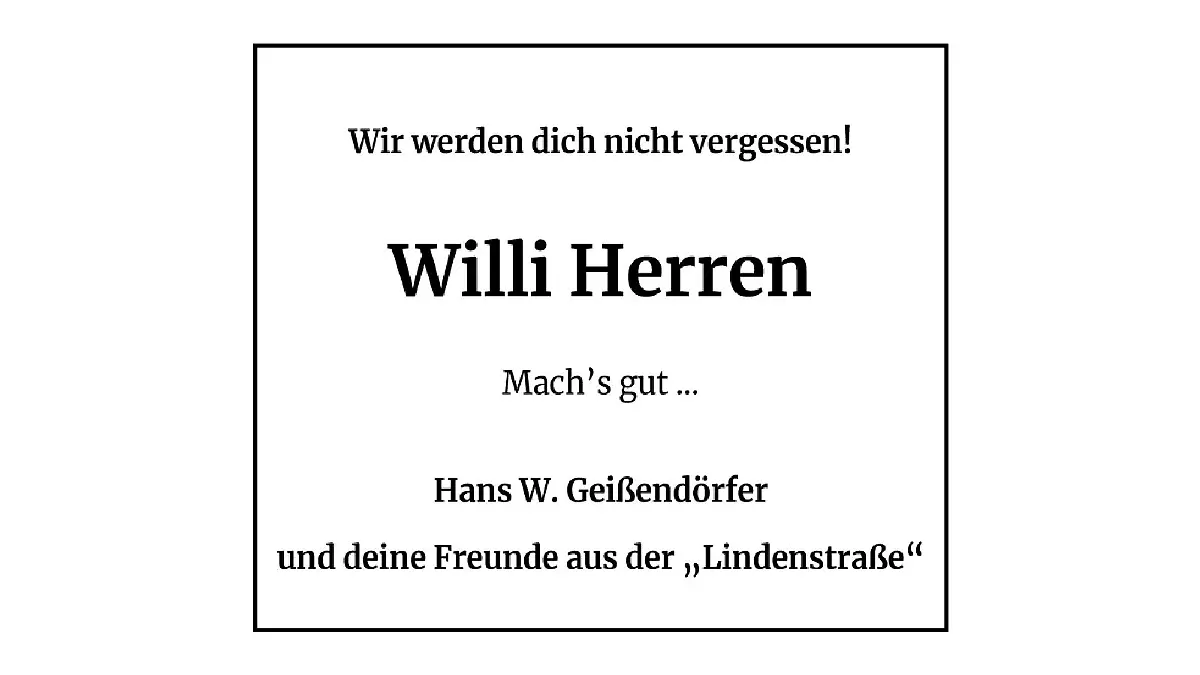 Todesanzeige für Willi Herren
