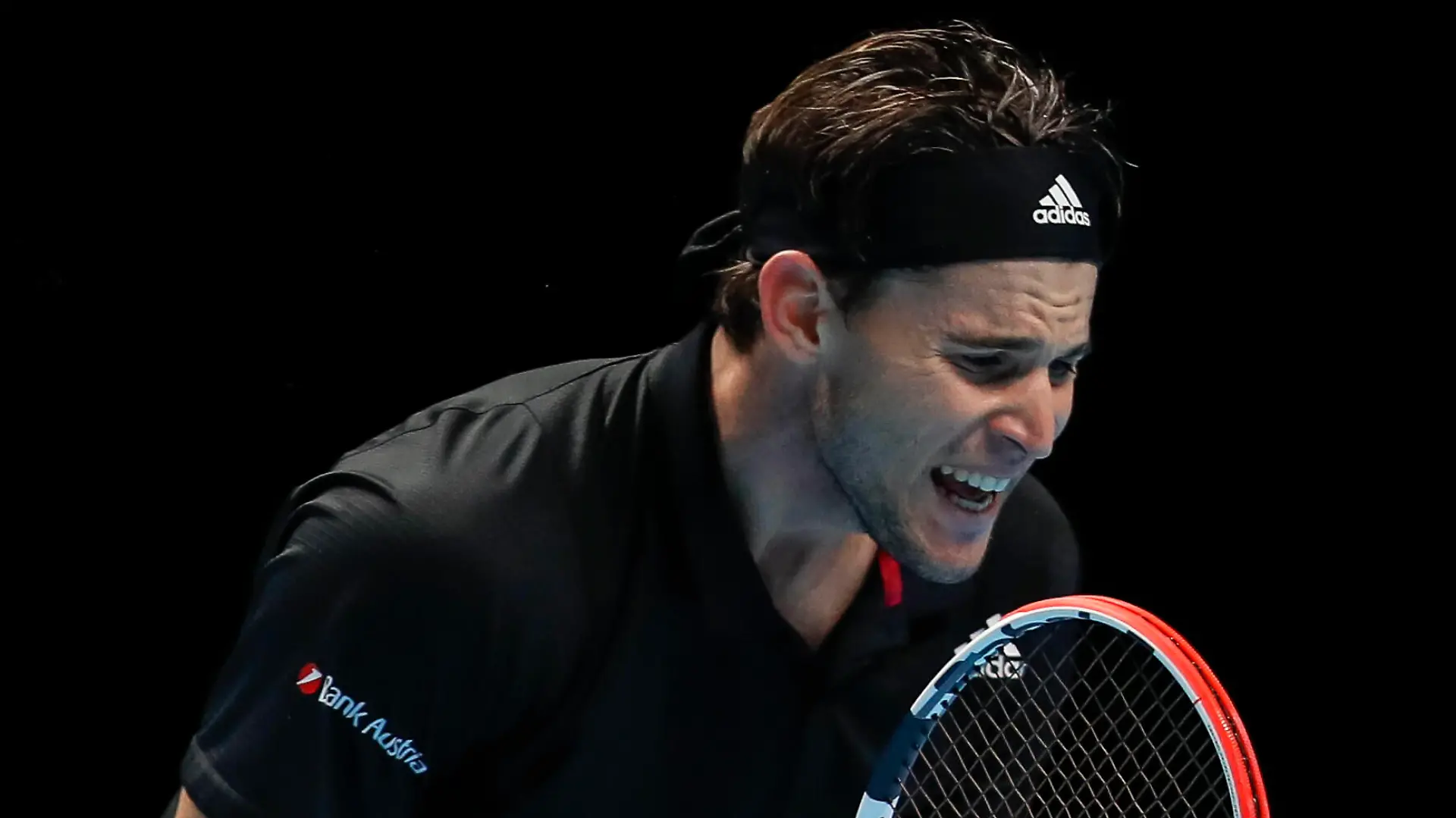 201123 -- LONDON, Nov. 23, 2020 -- Dominic Thiem of Austria reacts during the singles final against Daniil Medvedev of Russia at the ATP, Tennis Herren World Tour Finals 2020 in London, Britain, Nov. 22, 2020. SPBRITAIN-LONDON-TENNIS-ATP FINALS-FINAL HanxYan PUBLICATIONxNOTxINxCHN