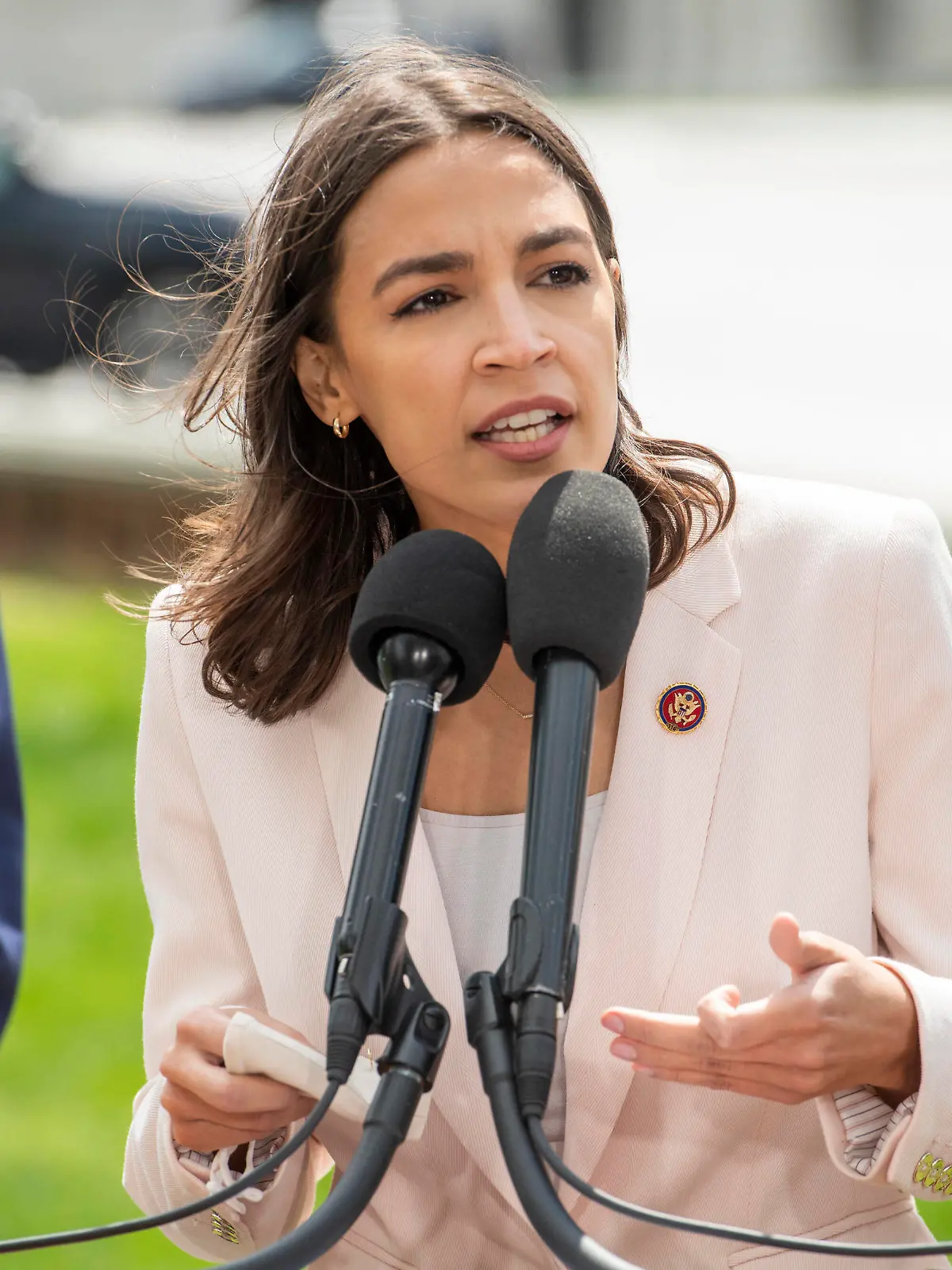  April 15, 2021, Washington, District of Columbia, USA: United States Representative Alexandria Ocasio-Cortez Democrat of New York offers remarks during a press conference on postal banking pilot programs on the East Front of the US Capitol in Washington, DC, Thursday, April 15, 2021. Credit: Rod Lamkey / CNP Washington USA - ZUMAs152 20210415_zaa_s152_350 Copyright: xRodxLamkeyx-xCnpx