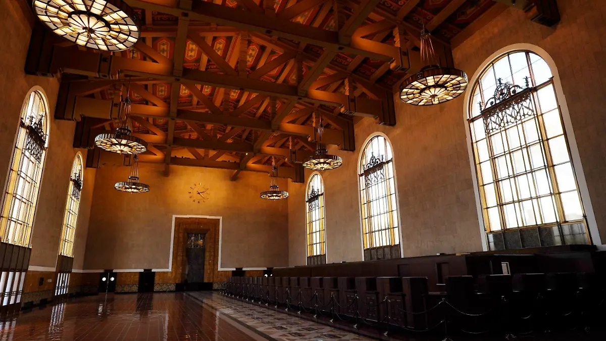 Union Station is pictured, Tuesday, March 23, 2021, in Los Angeles. When the Oscars broadcast begins April 25 on ABC, there won’t be an audience. The base of the show won’t be the Academy Awards’ usual home, but will be held at Union Station, the airy, Art Deco-Mission Revival railway hub in downtown Los Angeles. For the producers, the challenges of COVID are an opportunity to, finally, rethink the Oscars.  (AP Photo/Chris Pizzello)