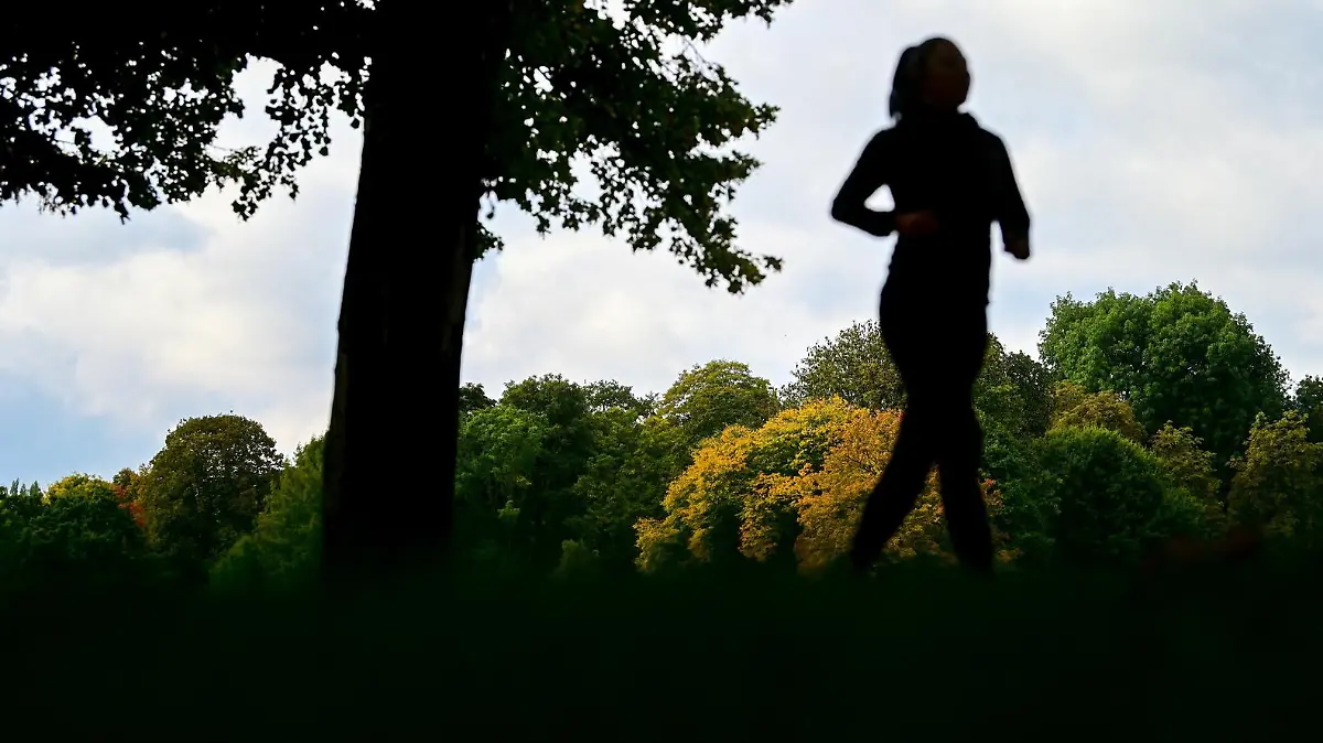 Eine Joggerin ist vor den herbstlich gefärbten Bäumen am Schlossteich in Chemnitz unterwegs. Die Woche klingt vielerorts mit wechselhaftem Herbstwetter aus.