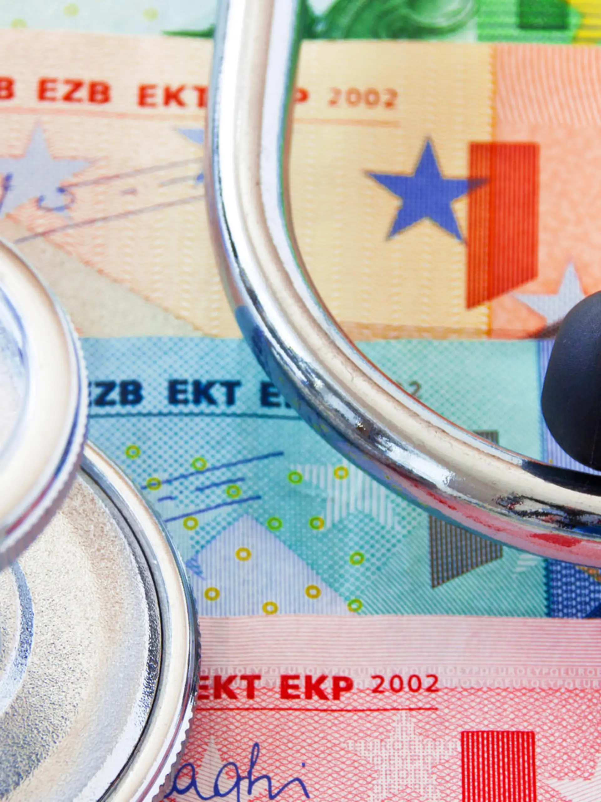 Euro cash with stethoscope banner