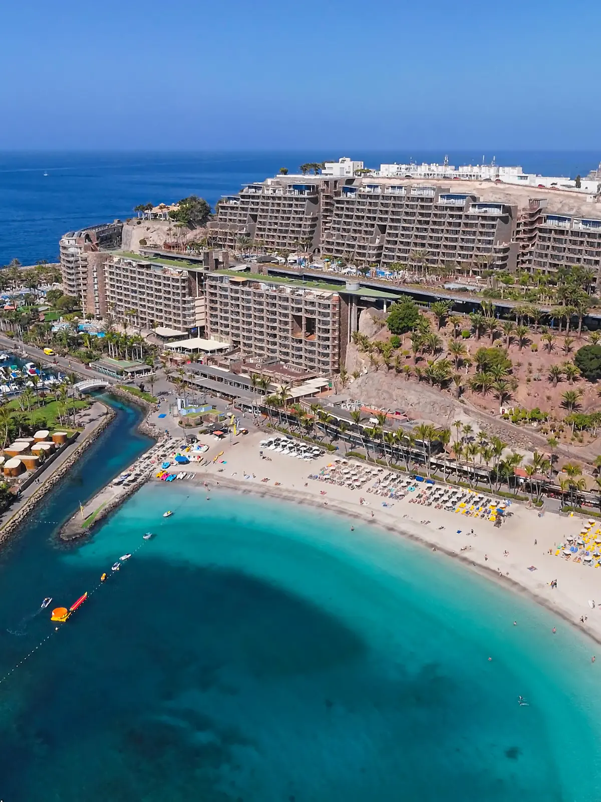Aerial panorama of Puerto Rico de Gran Canaria beach