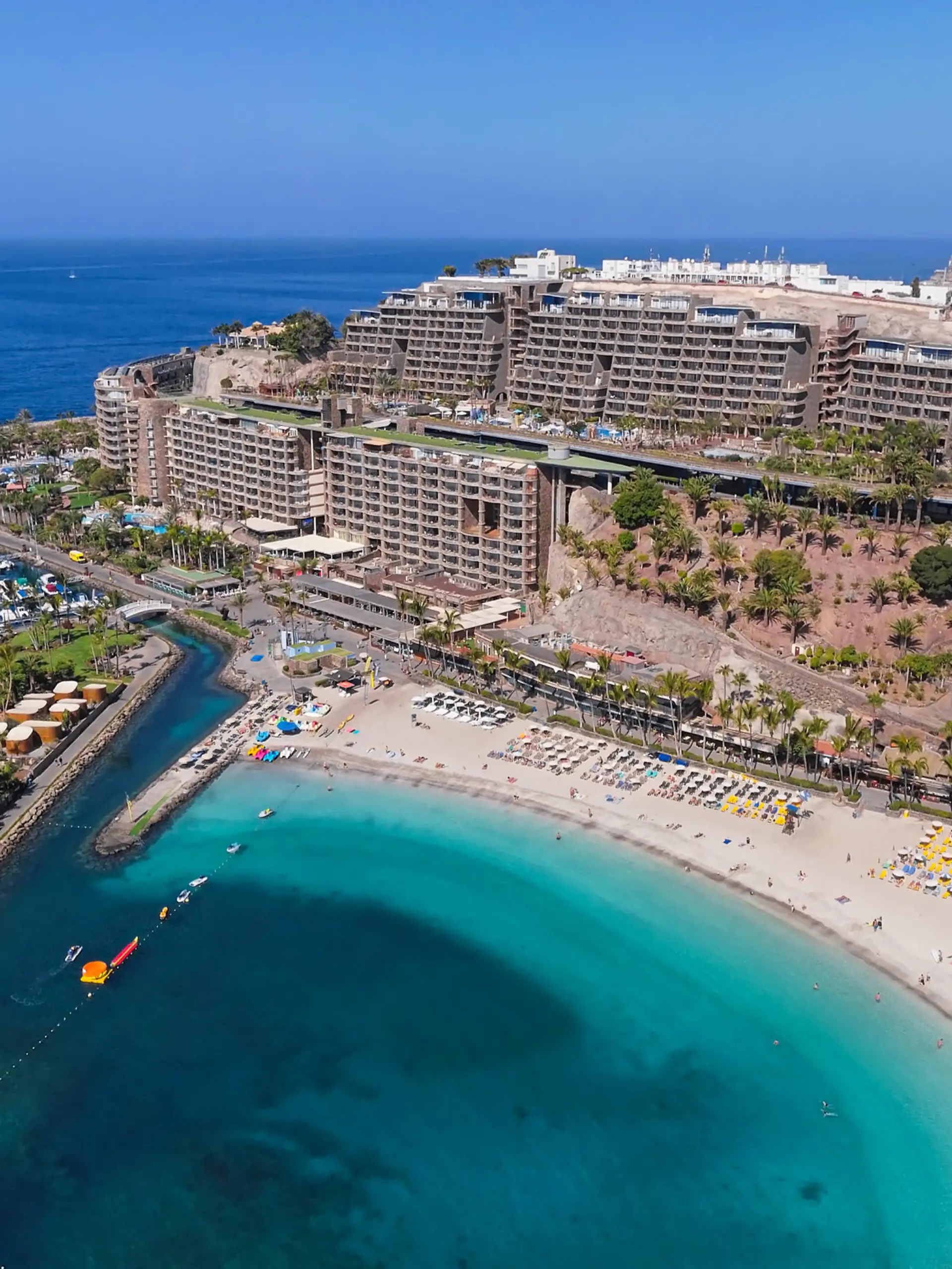 Aerial panorama of Puerto Rico de Gran Canaria beach