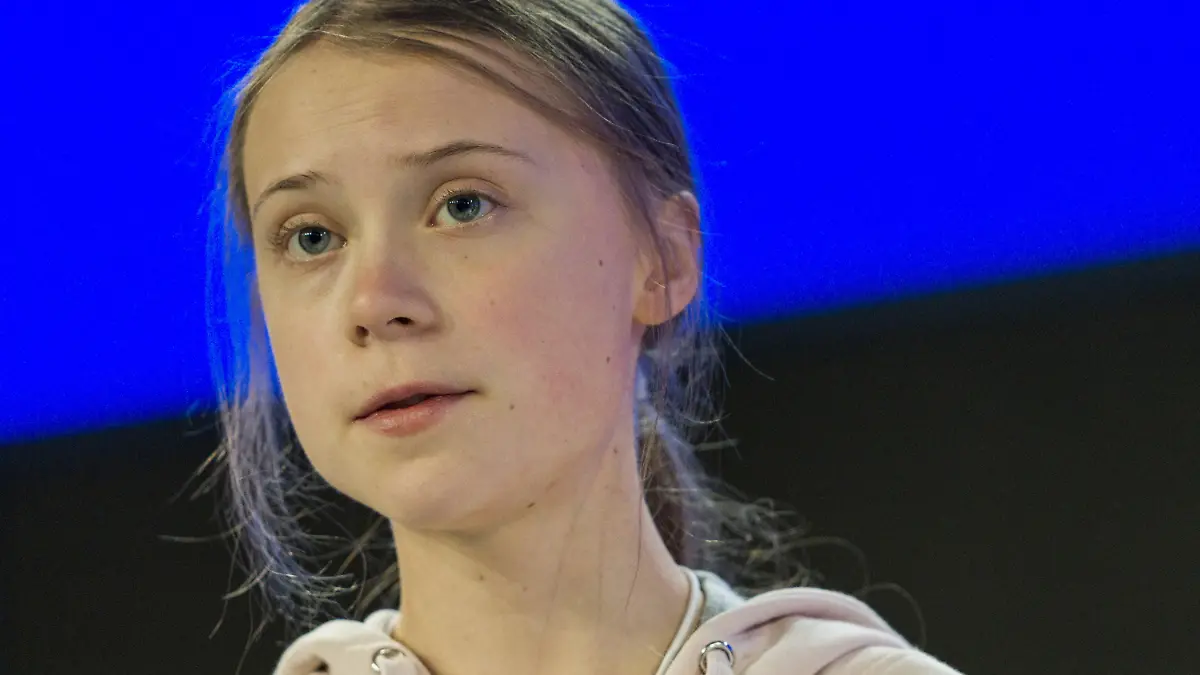 ARCHIV - 21.01.2020, Schweiz, Davos: Greta Thunberg, Umweltaktivistin und Schülerin aus Schweden, spricht beim Weltwirtschaftsforum (WEF). (zu dpa: "Greta Thunberg reagiert kritisch auf EU-Klimaziel") Foto: Alessandro Della Valle/KEYSTONE/dpa +++ dpa-Bildfunk +++