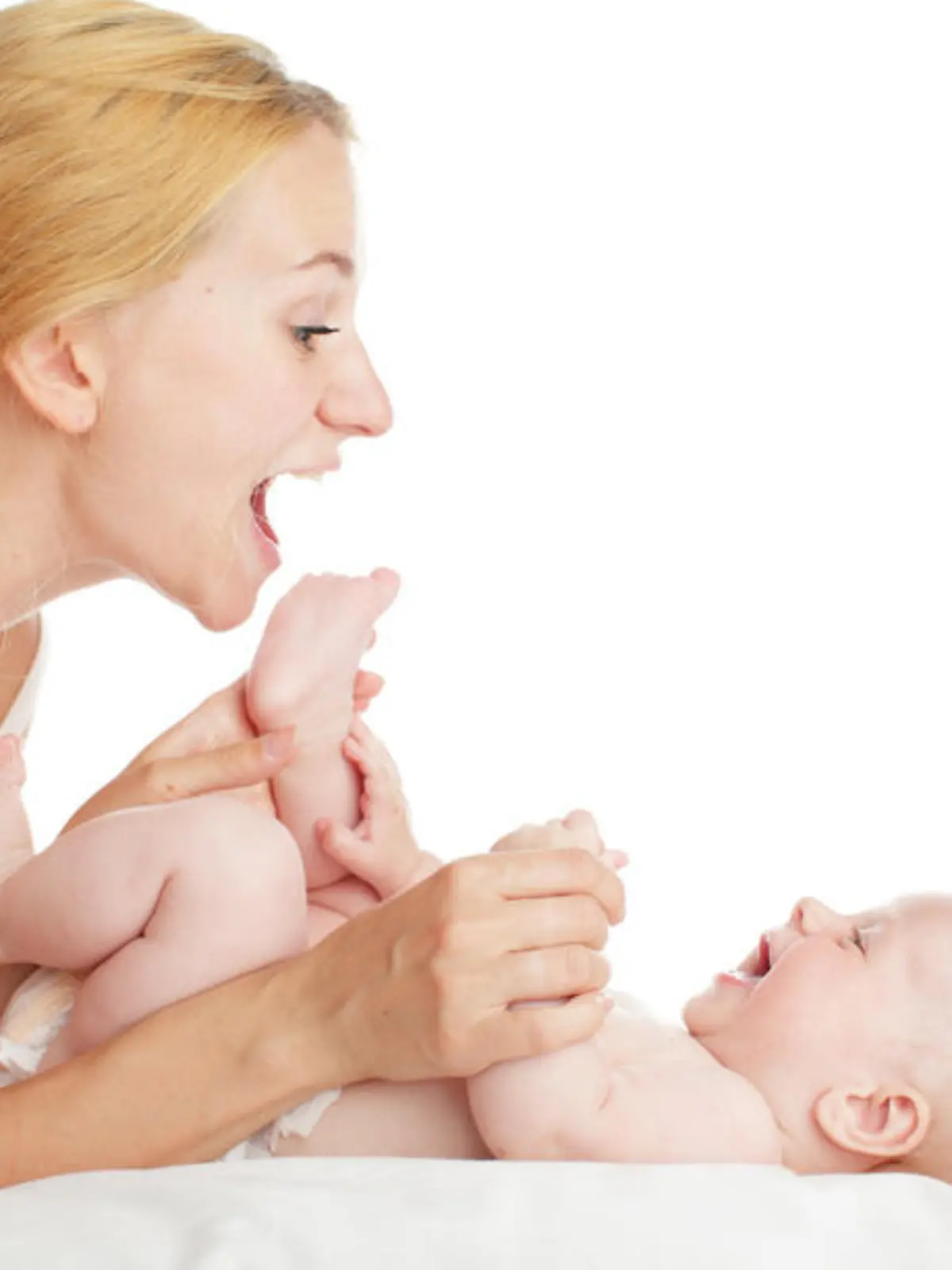 Mother with baby isolated on white