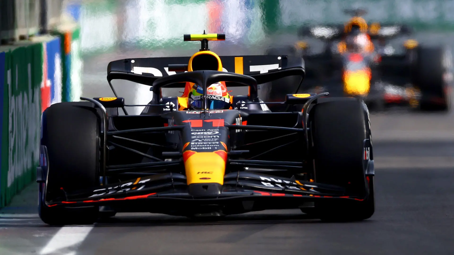 BAKU, AZERBAIJAN - APRIL 30: Sergio Perez of Mexico driving the (11) Oracle Red Bull Racing RB19 on track during the F1 Grand Prix of Azerbaijan at Baku City Circuit on April 30, 2023 in Baku, Azerbaijan. (Photo by Mark Thompson/Getty Images)