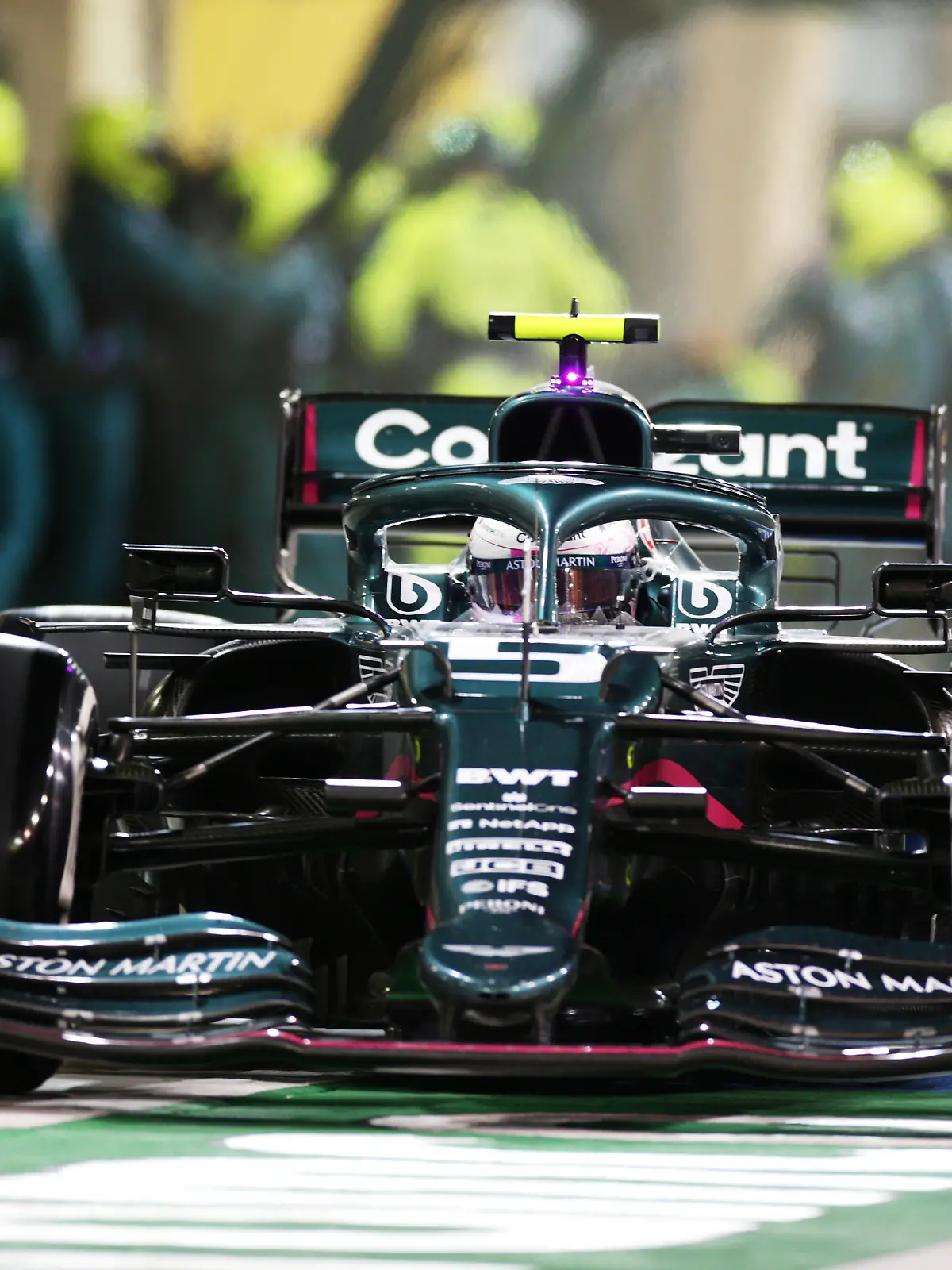 BAHRAIN, BAHRAIN - MARCH 28: Sebastian Vettel of Germany driving the (5) Aston Martin AMR21 Mercedes in the Pitlane during the F1 Grand Prix of Bahrain at Bahrain International Circuit on March 28, 2021 in Bahrain, Bahrain. (Photo by Peter Fox/Getty Images)