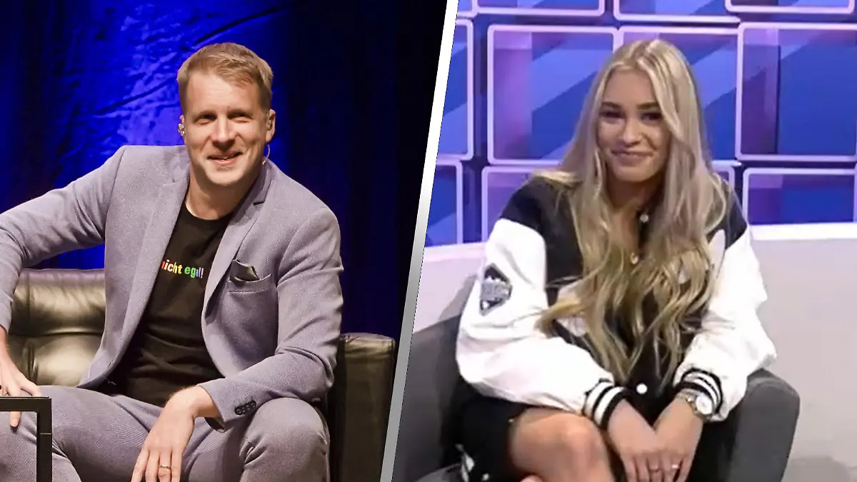 Oliver Pocher (l.) glaubt nicht an ein Versehen von Influencerin Payton Ramolla (r.).