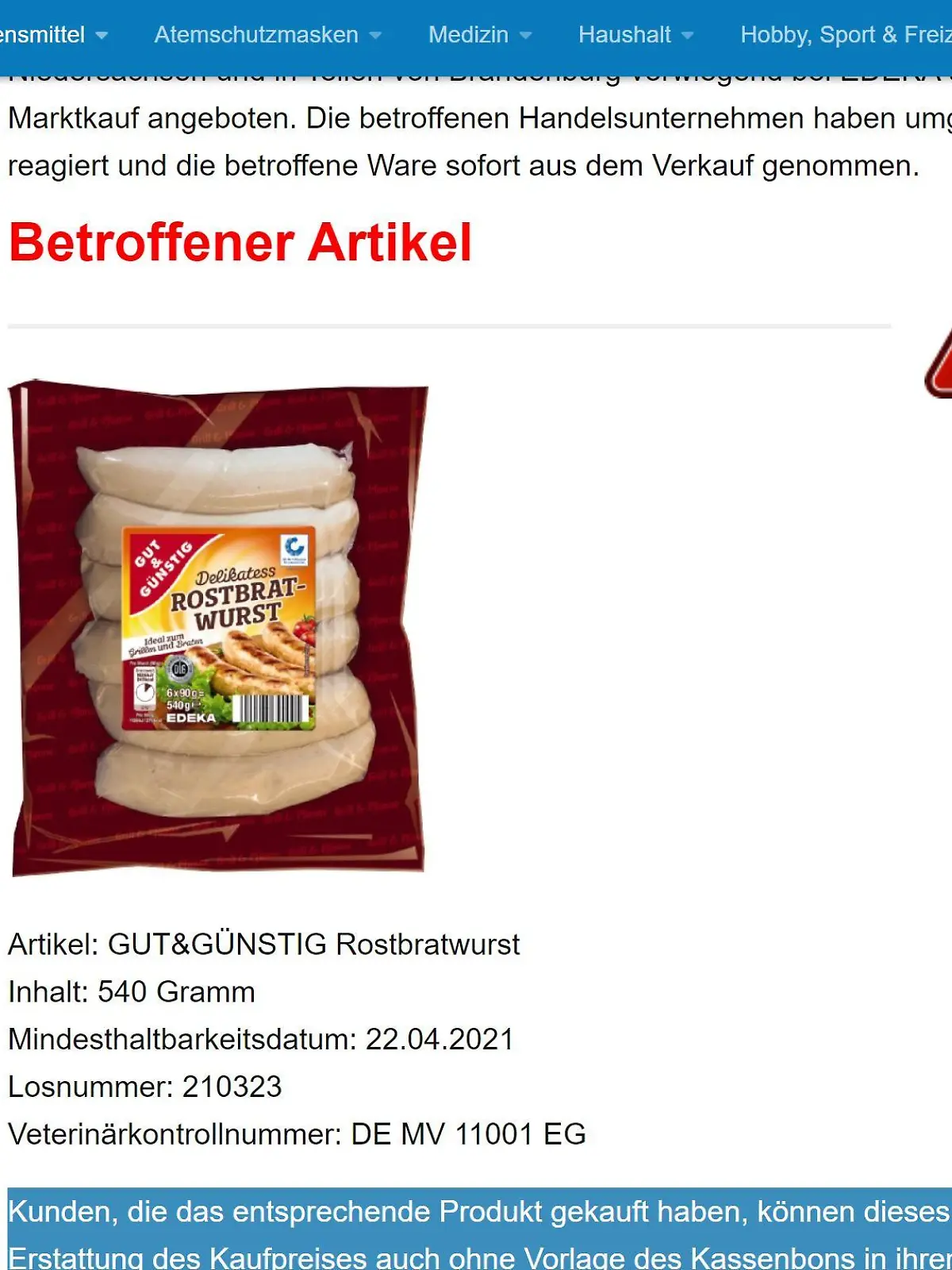 Delikatess-Rostbratwurst der Edeka-Eigenmarke "Gut & Günstig"