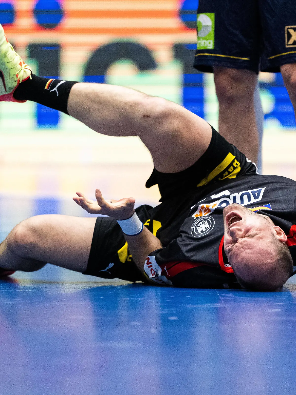 230427 Paul Drux of Germany in pain during the EHF Euro Cup handball match between Sweden and Germany on April 27, 2023 in Kristianstad. Photo: Petter Arvidson / BILDBYRAN / kod PA / PA0560 handball handboll handball ehf euro cup sweden germany bbeng skada *** 230427 Paul Drux of Germany in pain during the EHF Euro Cup handball match between Sweden and Germany on April 27, 2023 in Kristianstad Photo Petter Arvidson BILDBYRAN code PA PA0560 handball handboll handball ehf euro cup sweden germany bbeng injury PUBLICATIONxNOTxINxSWExNORxAUT Copyright: PETTERxARVIDSON BB230427PA042