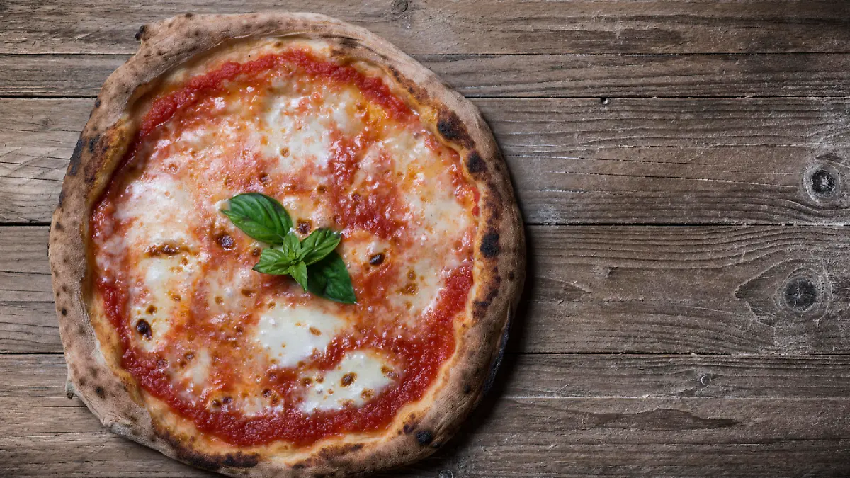 Pizza margherita on top view composition