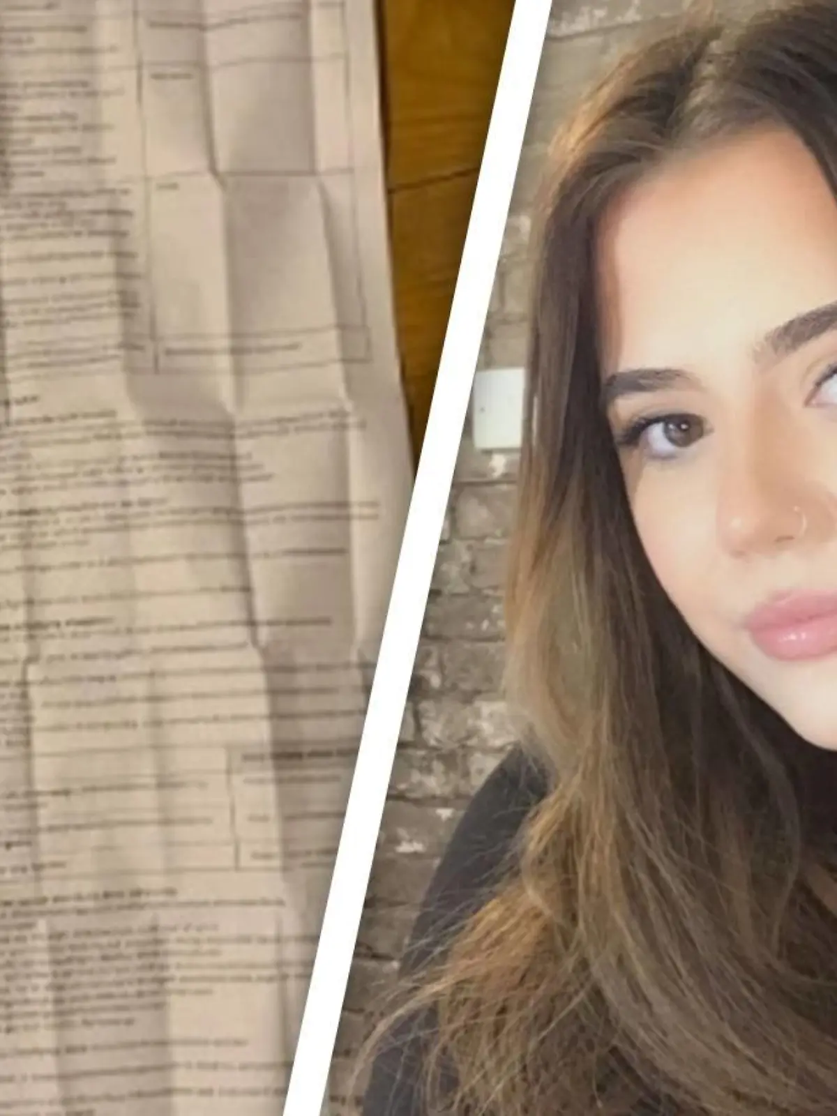 Man sieht einen doppelseitig bedruckten Beipackzettel und Georgia Shaw. Sie posten den Beipackzettel, der voller Risiken und Nebenwirkungen der Antibabypille bedruckt ist.