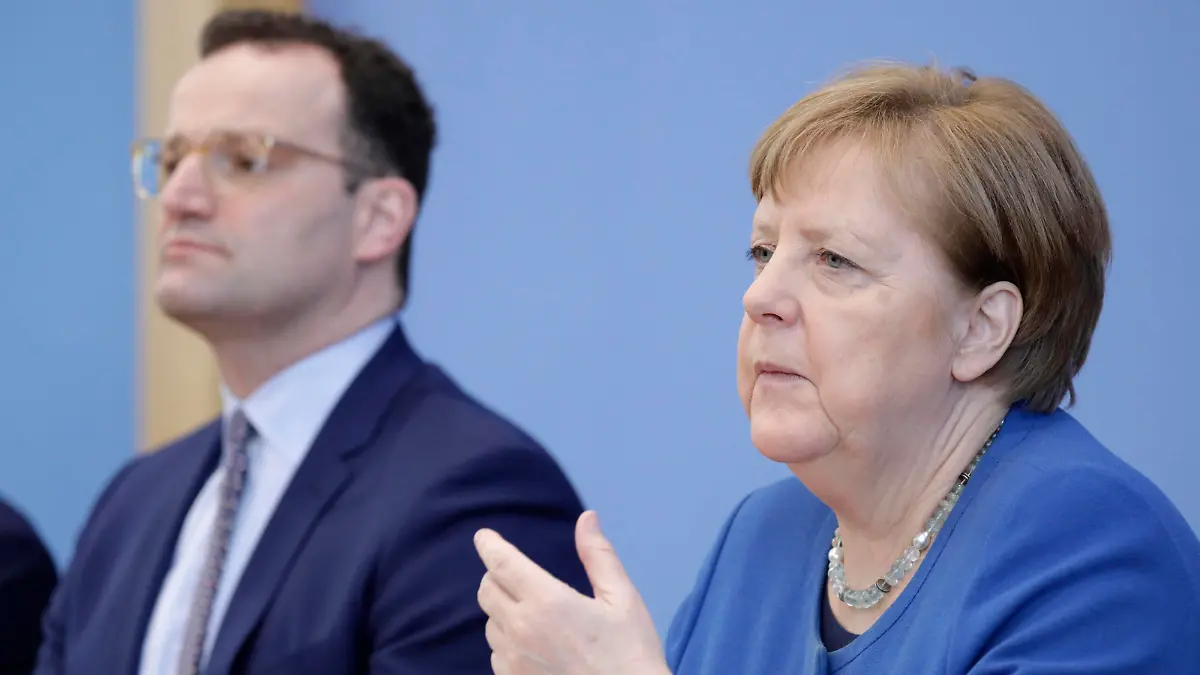  Jens Spahn, Bundesminister fuer Gesundheit, CDU, Angela Merkel, Bundeskanzlerin, CDU PK zu Ausbreitung des Coronavirus, DEU, Berlin, 11.03.2020