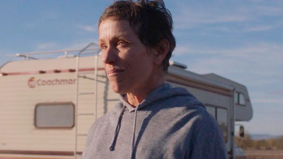 This image released by Searchlight Pictures shows Frances McDormand in a scene from the film "Nomadland." (Searchlight Pictures via AP)