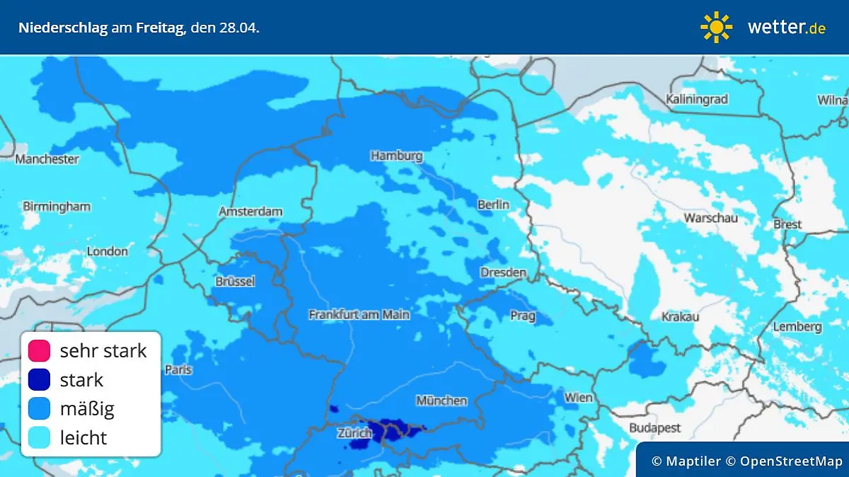 Niederschlag am Freitag, 28. April, in Deutschland