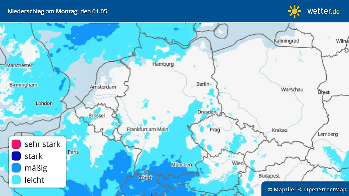 Niederschlag am Montag, 1. Mai, in Deutschland