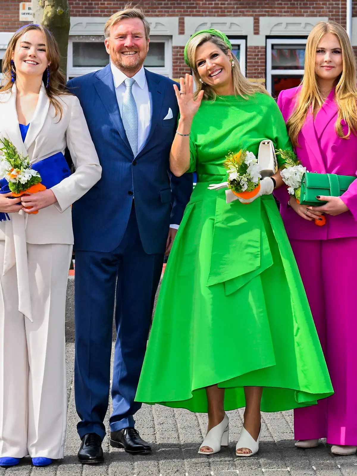 King Willem-Alexander and Queen Maxima of the Netherlands with Princess Amalia and Princess Ariane of the Netherlands attending King's Day 2023, the celebration of the 56th birthday of the Dutch King in Rotterdam, The Netherlands.