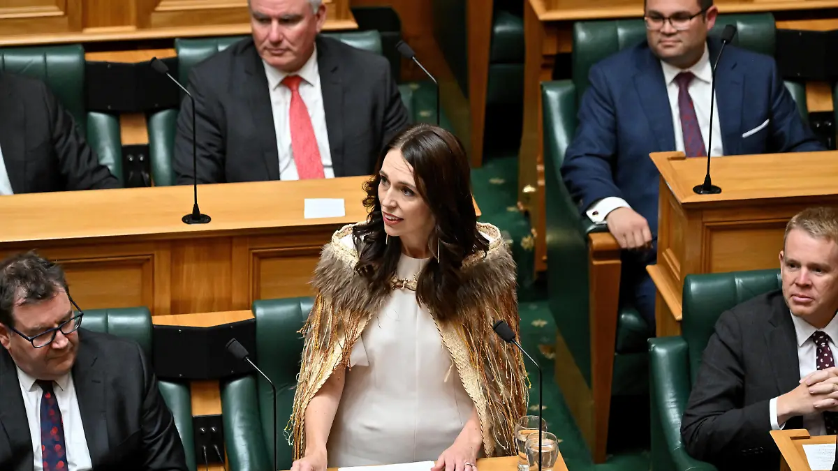 JACINDA ARDERN VALEDICTORY ADDRESS, Former New Zealand prime minister Jacinda Ardern delivers her valedictory speech at Parliament House in Wellington, New Zealand, Wednesday, April 5, 2023. ACHTUNG: NUR REDAKTIONELLE NUTZUNG, KEINE ARCHIVIERUNG UND KEINE BUCHNUTZUNG WELLINGTON Wellington NEW ZEALAND PUBLICATIONxINxGERxSUIxAUTxONLY Copyright: xMASANORIxUDAGAWAx 20230405001783101212