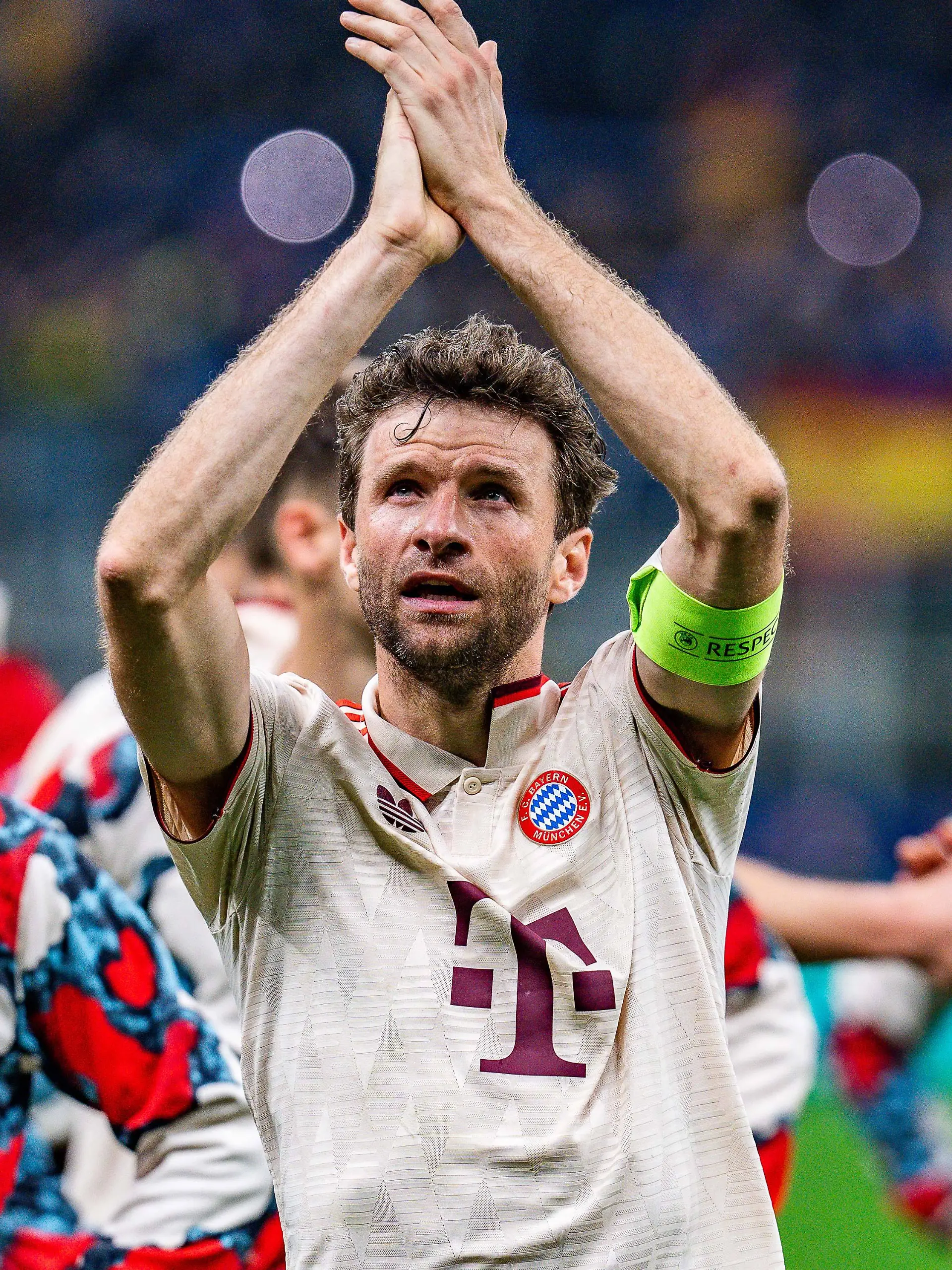 Thomas Müller nach dem Aus im Viertelfinale der Champions League bei Inter Mailand am 16. April 2025. 