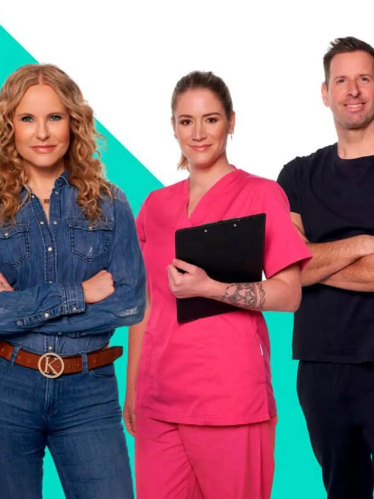 RTL-Moderatorin Katja Burkard, Dr. Christoph Specht, Franziska Böhler, Personaltrainer Marcus Kalz.