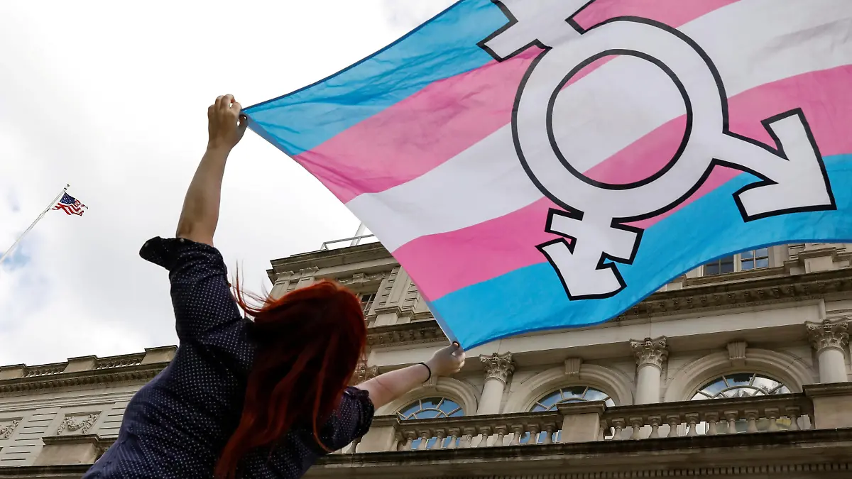 FILE PHOTO: A person holds up a flag during rally to protest the Trump administration's reported transgender proposal to narrow the definition of gender to male or female at birth, at City Hall in New York City, U.S., October 24, 2018. REUTERS/Brendan McDermid/File Photo