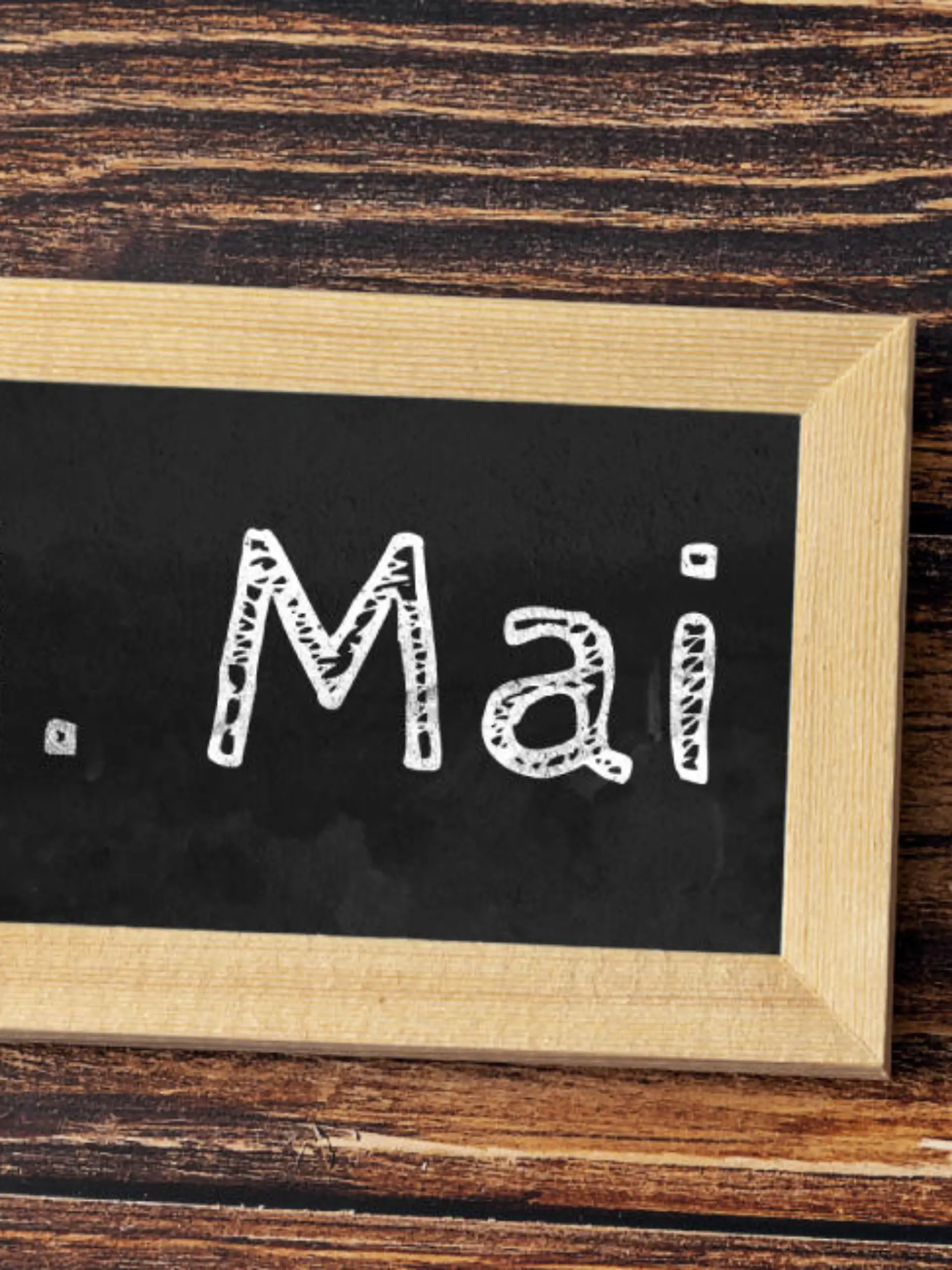 Kreidetafel mit der Aufschrift 01. Mai.