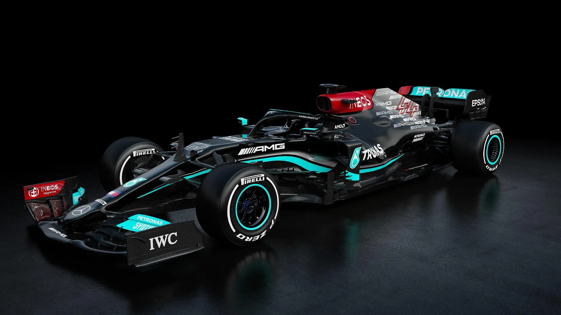 HANDOUT - 01.03.2021, ---: Das neue Rennauto Mercedes-AMG F1 W12 E des Formel-1-Teams Mercedes. Foto: -/MediaPortal Daimler AG/dpa - ACHTUNG: Nur zur redaktionellen Verwendung im Zusammenhang mit der aktuellen Berichterstattung und nur mit vollständiger Nennung des vorstehenden Credits +++ dpa-Bildfunk +++