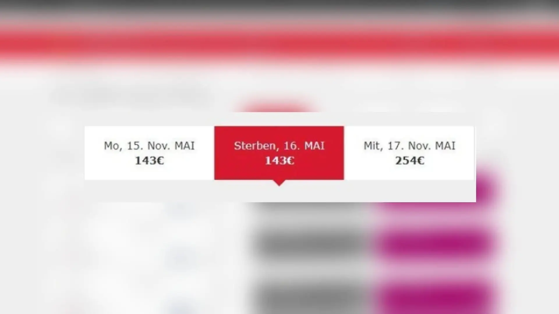 Eine Flugsuchmaschine macht die Angabe "Sterben".