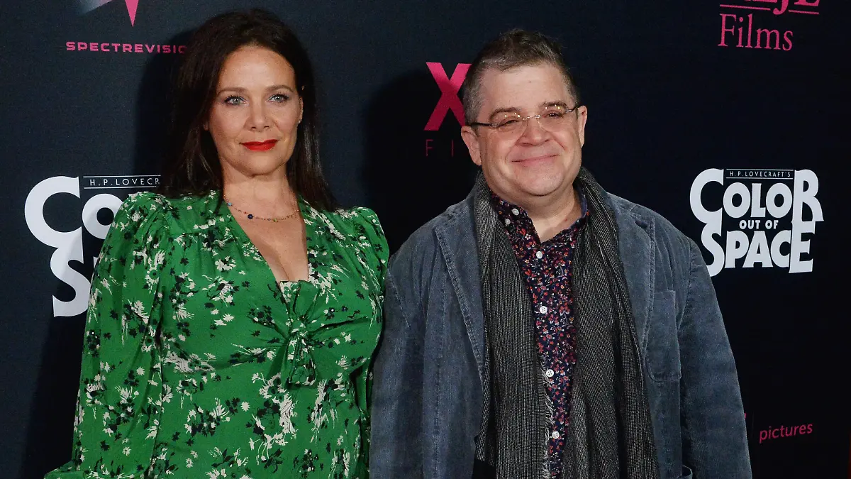 Actor Patton Oswalt and his wife Meredith Salenger attend the premiere of the sci-fi horror motion picture "Color Out of Space" at the Vista Theatre in Los Angeles on Tuesday, January 14, 2020. Storyline: A story of cosmic terror about The Gardners,