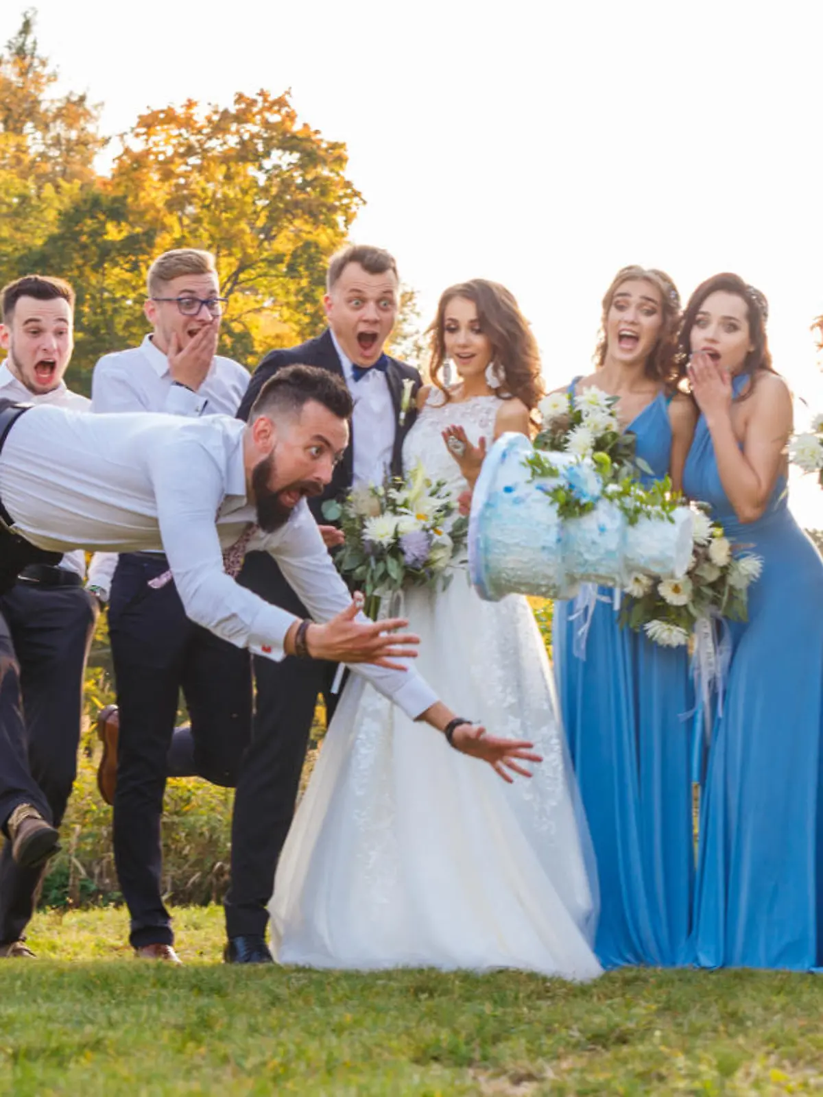 Loser drops the wedding cake during the wedding ceremony