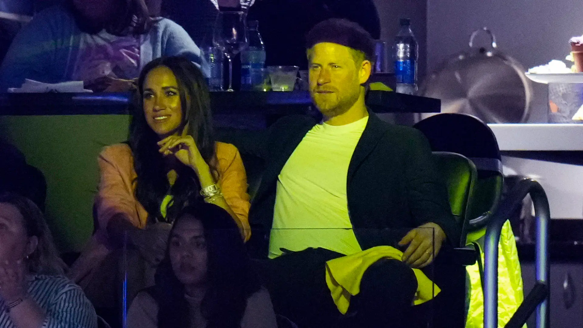 Prince Harry and Meghan Markle attend the Los Angeles Lakers' Game 4 of a first-round NBA basketball playoff series against the Memphis Grizzlies Monday, April 24, 2023, in Los Angeles. (AP Photo/Jae C. Hong)