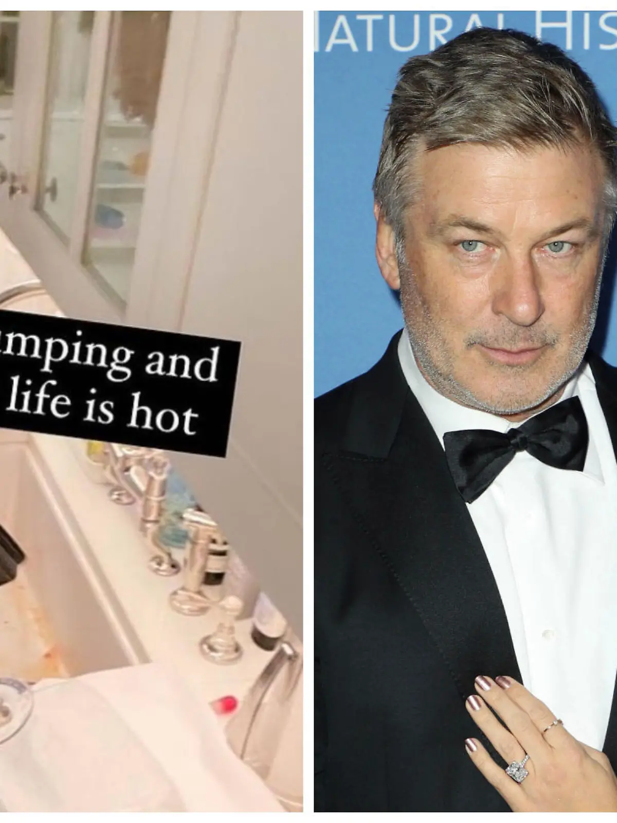 Hilaria Baldwin gönnt sich ein Glas Wein während sie Muttermilch abpumpt.