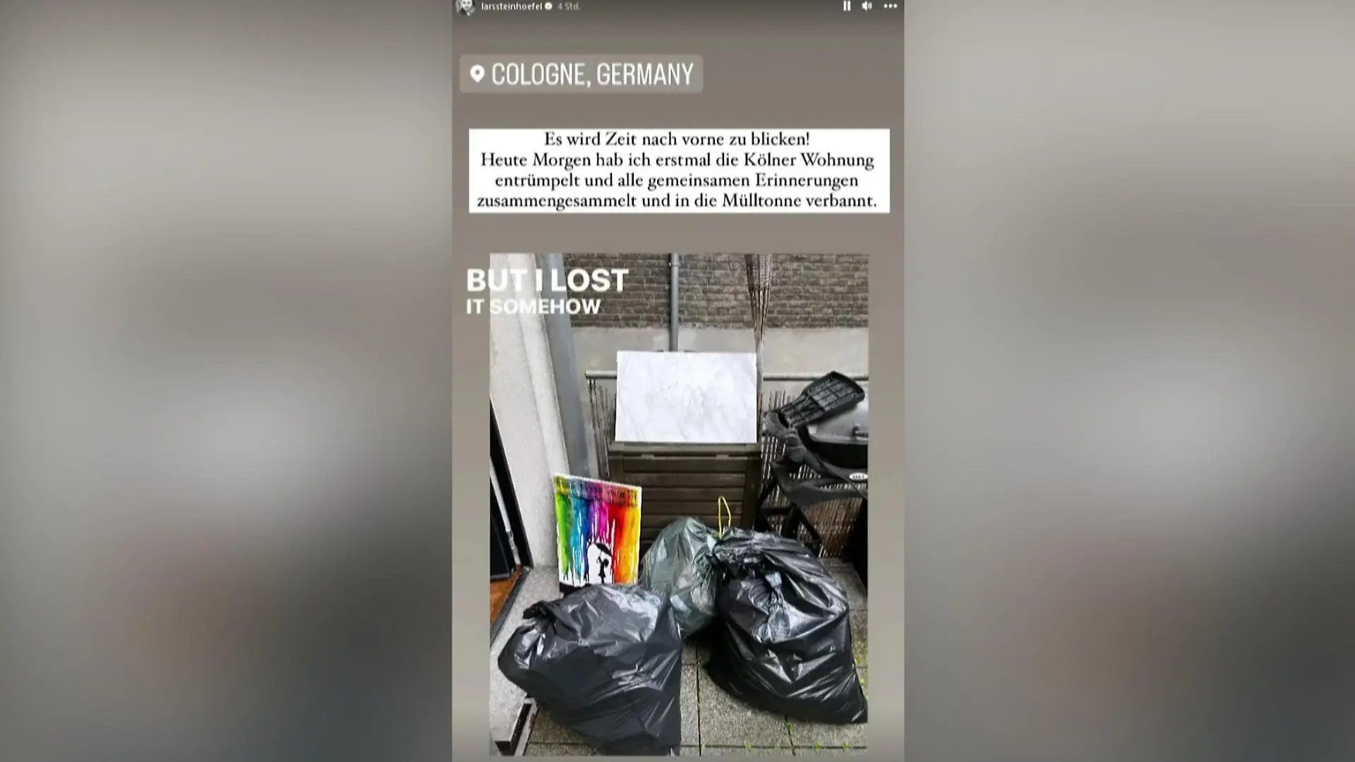 Weg mit dem Ballast! "Unter uns"-Schauspieler Lars Steinhöfel macht mit den Erinnerungen an Dominik Schmitt kurzen Prozess. Quelle: instagram/larssteinhoefel