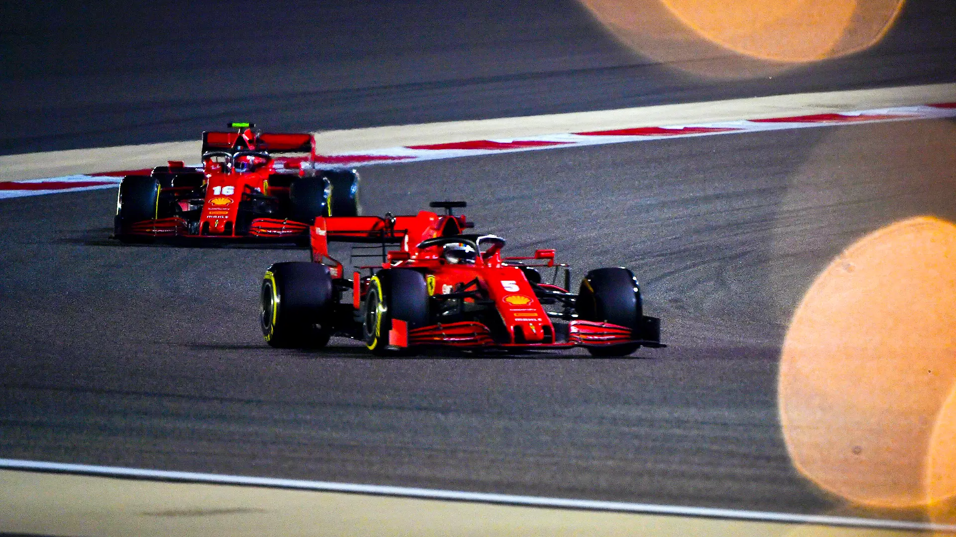 2020 Bahrain GP BAHRAIN INTERNATIONAL CIRCUIT, BAHRAIN - NOVEMBER 28: Sebastian Vettel, Ferrari SF1000, leads Charles Leclerc, Ferrari SF1000 during the Bahrain GP at Bahrain International Circuit on Saturday November 28, 2020 in Sakhir, Bahrain. Photo by Mark Sutton / Sutton Images Images PUBLICATIONxINxGERxSUIxAUTxHUNxONLY GP2015_152846MS1_5614