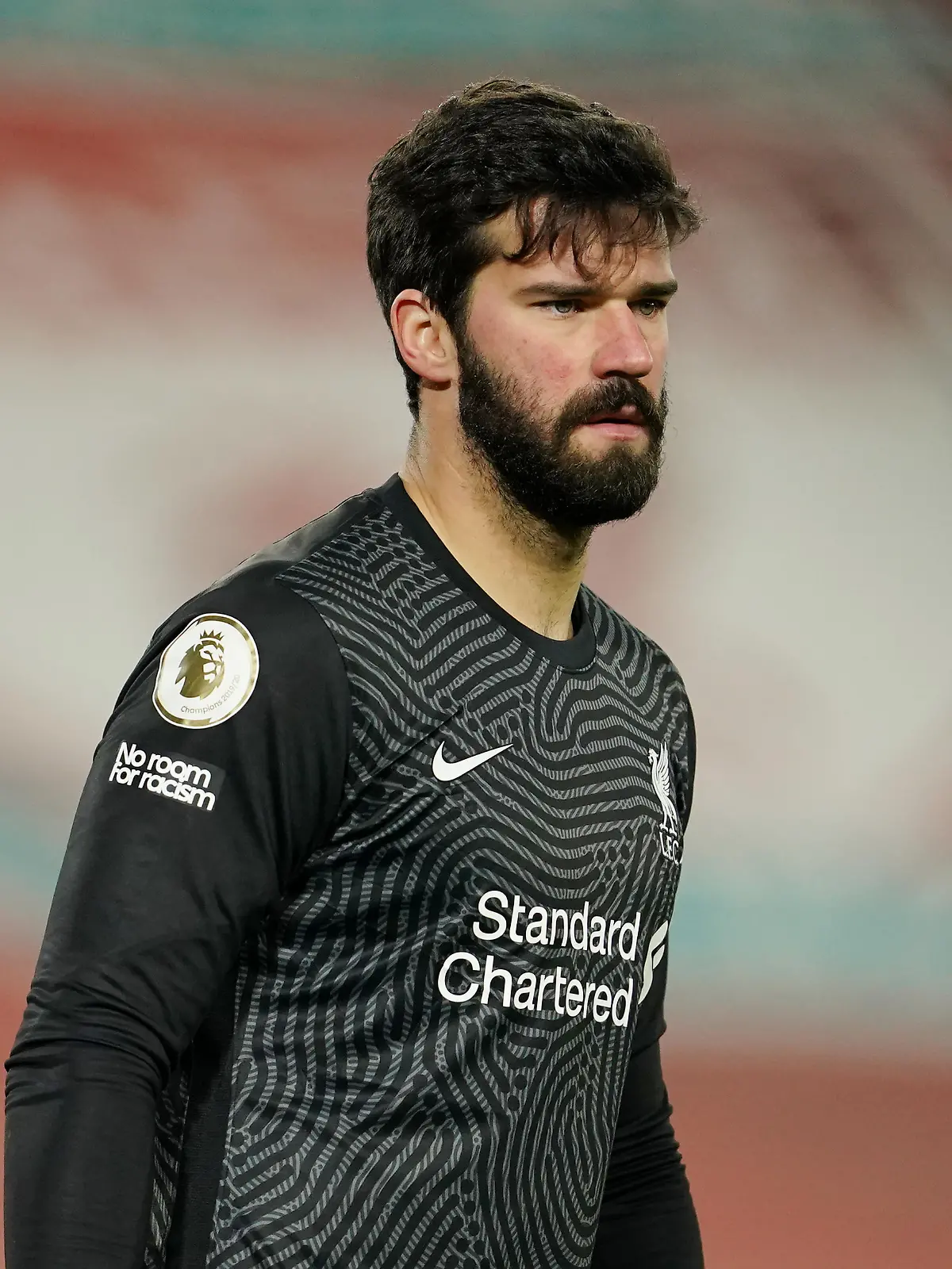 LIVERPOOL, ENGLAND - FEBRUARY 07: Alisson Becker of Liverpool looks on during the Premier League match between Liverpool and Manchester City at Anfield on February 07, 2021 in Liverpool, England. Sporting stadiums around the UK remain under strict restrictions due to the Coronavirus Pandemic as Government social distancing laws prohibit fans inside venues resulting in games being played behind closed doors (Photo by Jon Super - Pool/Getty Images)