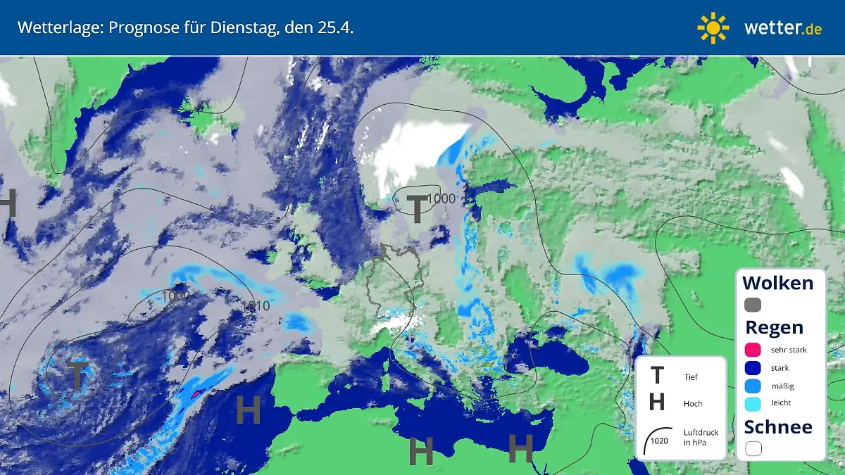Prognose und Vorhersage für die Großwetterlage am 25. April 2023
