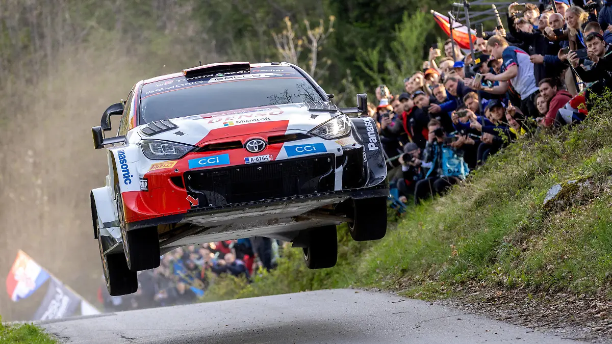 FIA World Rally Championship Croatia - Day Three ZAGREB, CROATIA - APRIL 22: Kalle Rovanpera of Finland and Jonne Halttunen of Finland are competing with their Toyota Gazoo Racing WRT Toyota GR Yaris Rally1 Hybrid during Day Two of the FIA World Rally Championship Croatia on April 22, 2023 at Petrus Vrh near Karlovac, Croatia. IgorxKralj/PIXSELL